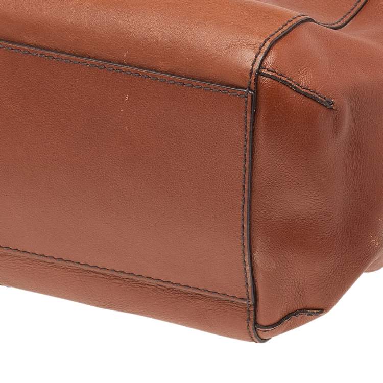 Pre Owned Aigner Brown Leather Flap Satchel