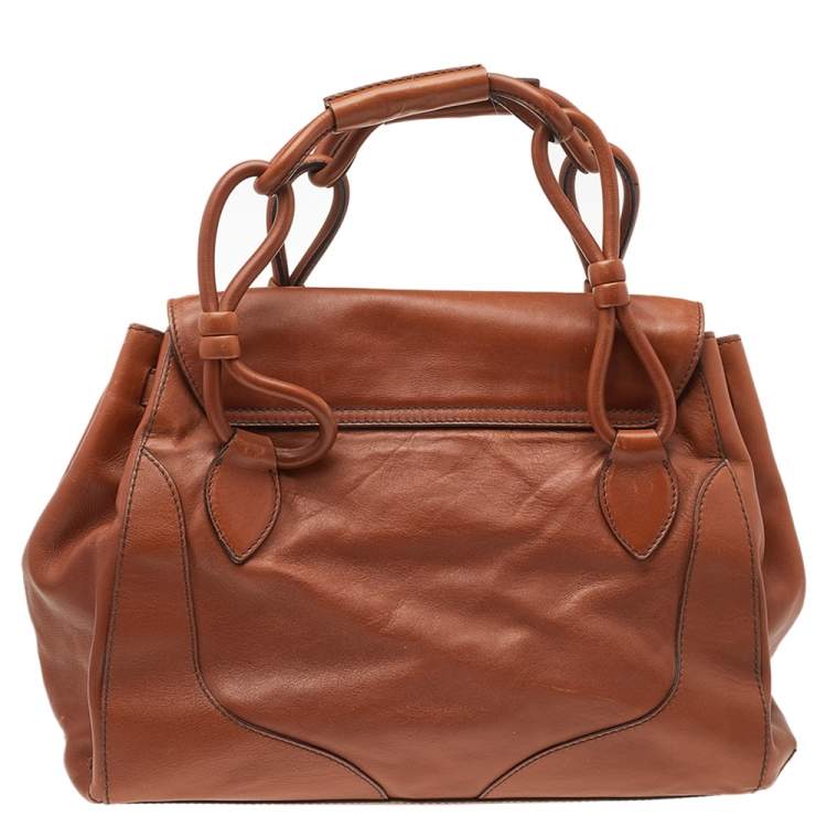 Pre Owned Aigner Brown Leather Flap Satchel