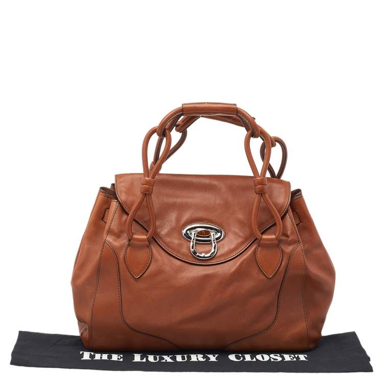 Pre Owned Aigner Brown Leather Flap Satchel