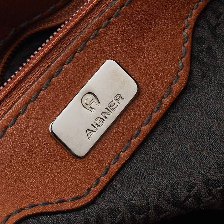 Pre Owned Aigner Brown Leather Flap Satchel