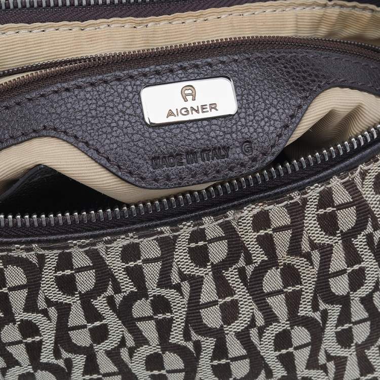 Pre Owned Aigner Beige-Brown Signature Canvas And Leather Hobo