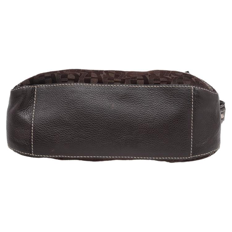 Pre Owned Aigner Dark Brown Signature Fabric And Leather Hobo