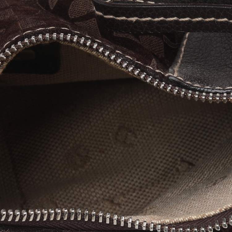 Pre Owned Aigner Dark Brown Signature Fabric And Leather Hobo