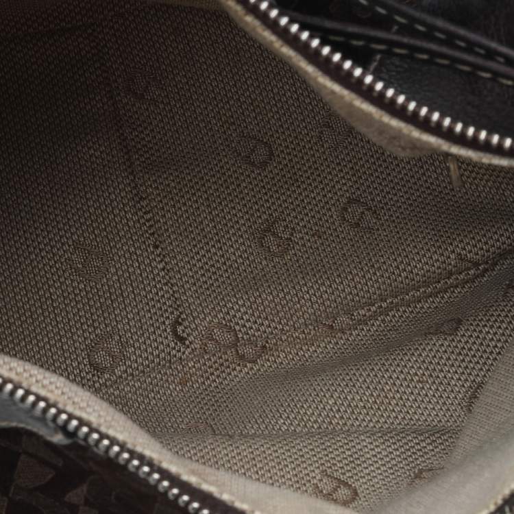 Pre Owned Aigner Dark Brown Signature Fabric And Leather Hobo