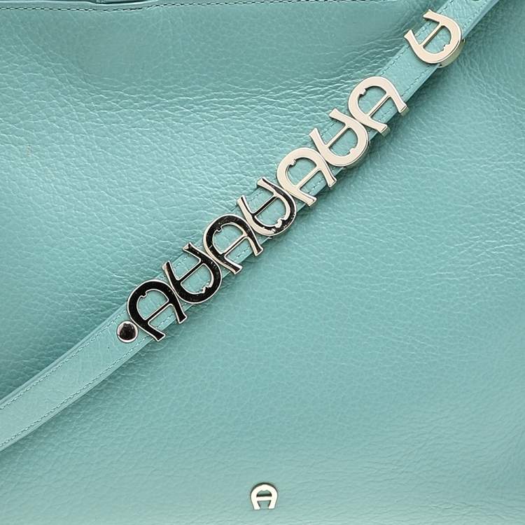 Pre Owned Aigner Mint Blue Leather Shoulder Bag