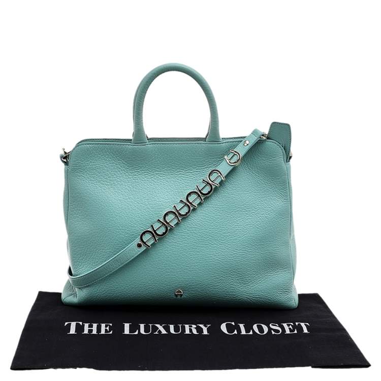 Pre Owned Aigner Mint Blue Leather Shoulder Bag