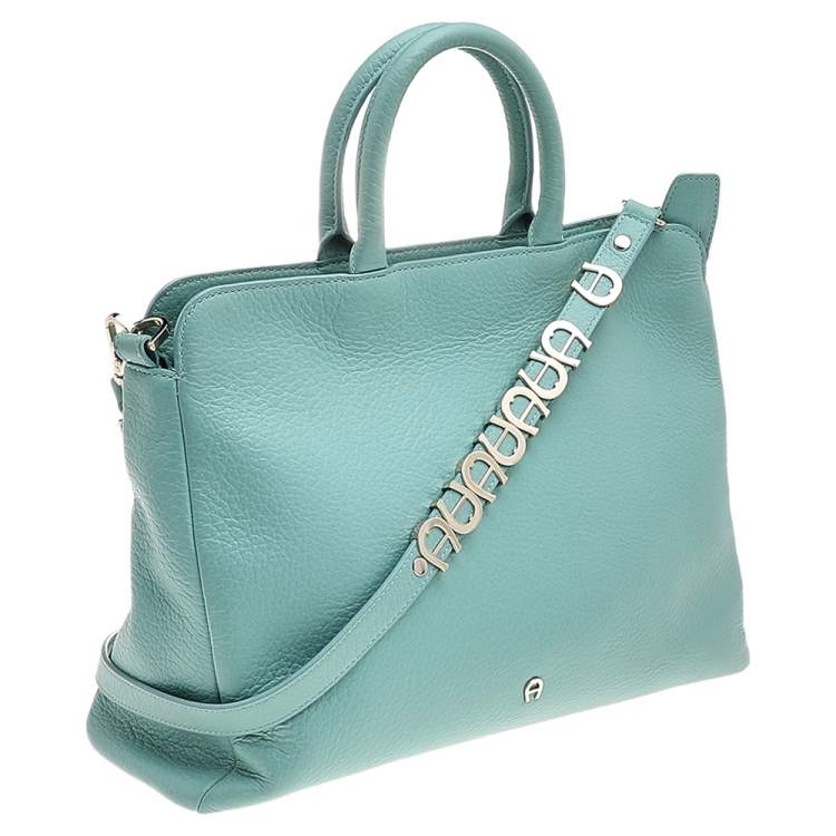 Pre Owned Aigner Mint Blue Leather Shoulder Bag