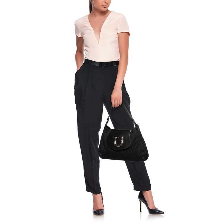 Pre Owned Aigner Black Signature Canvas and Leather Hobo