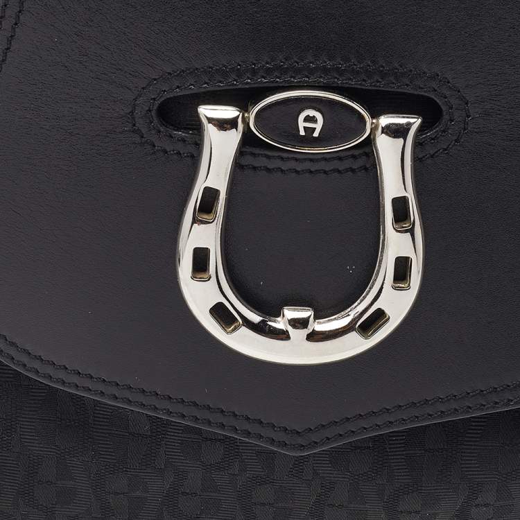Pre Owned Aigner Black Signature Canvas and Leather Hobo