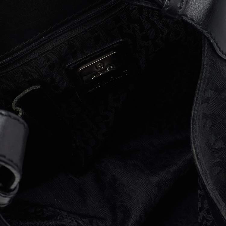 Pre Owned Aigner Black Signature Canvas and Leather Hobo