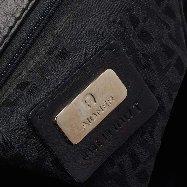 Pre Owned Aigner Black Signature Canvas and Leather Hobo