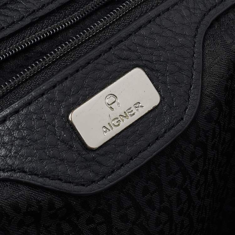 Pre Owned Aigner Black Signature Canvas and Leather Shoulder Bag