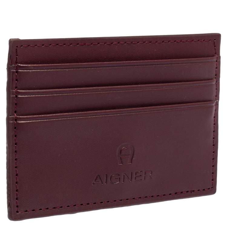 Pre Owned Aigner Burgundy Leather Card Holder