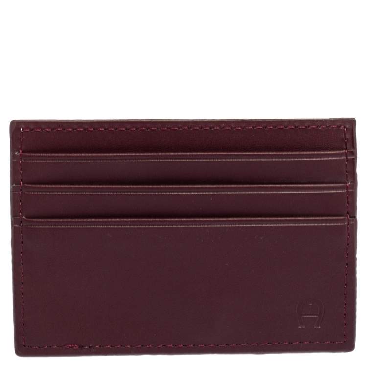 Pre Owned Aigner Burgundy Leather Card Holder