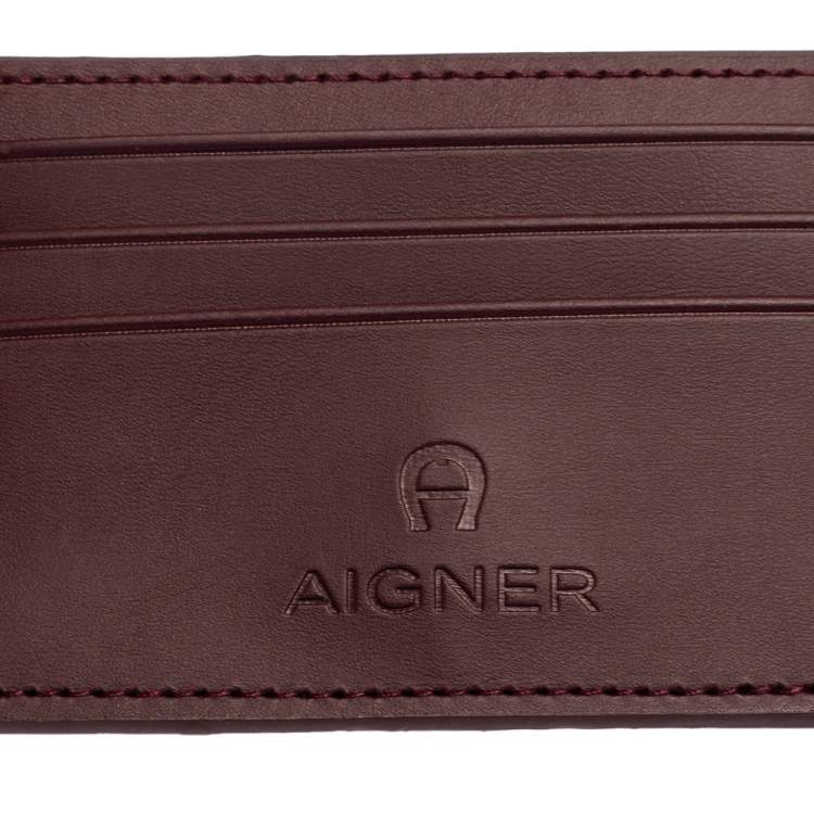 Pre Owned Aigner Burgundy Leather Card Holder