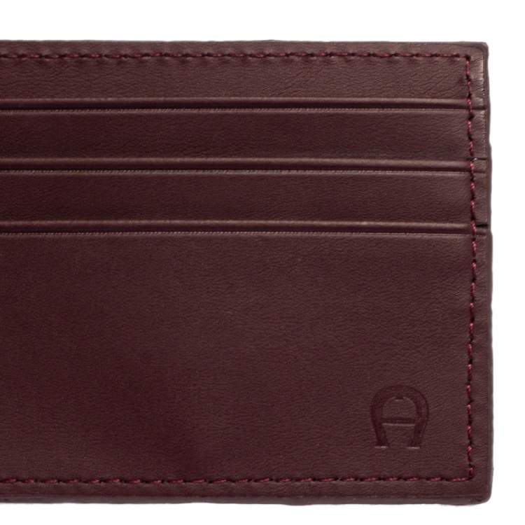 Pre Owned Aigner Burgundy Leather Card Holder