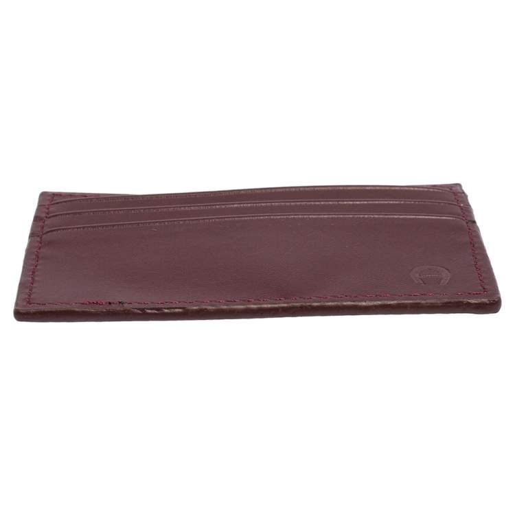 Pre Owned Aigner Burgundy Leather Card Holder