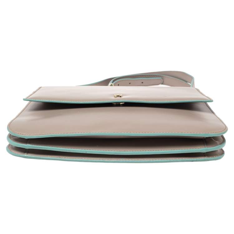 مملوكة مسبقًا Aigner Grey/Turquoise Leather Flap Triple Compartment Shoulder Bag