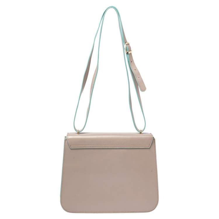 مملوكة مسبقًا Aigner Grey/Turquoise Leather Flap Triple Compartment Shoulder Bag