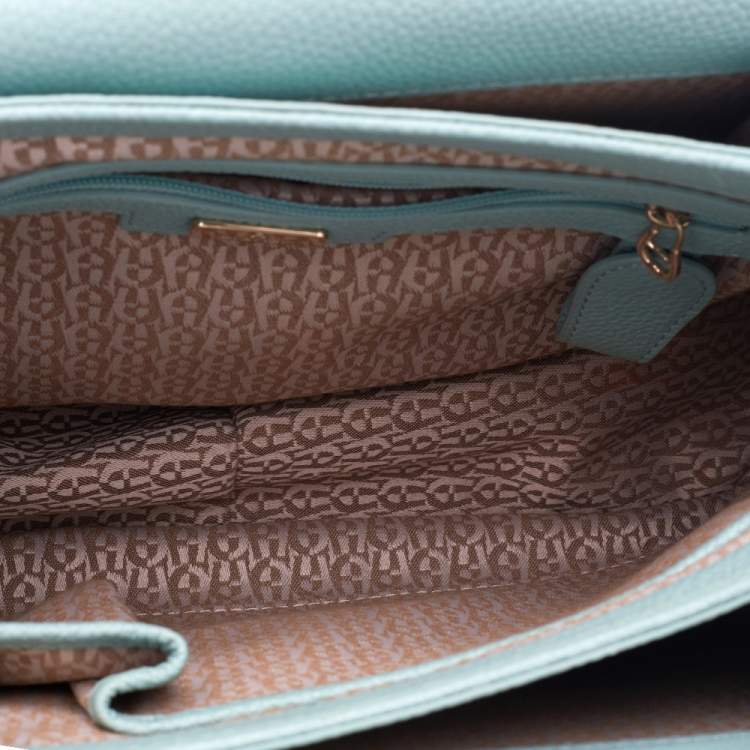 Pre Owned Aigner Mint Green Embossed Leather Genoveva Top Handle Bag