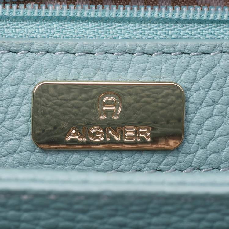 Pre Owned Aigner Mint Green Embossed Leather Genoveva Top Handle Bag