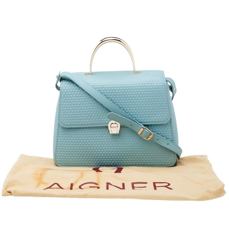 Pre Owned Aigner Mint Green Embossed Leather Genoveva Top Handle Bag