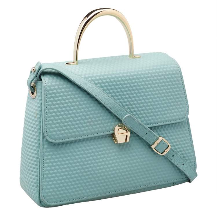 Pre Owned Aigner Mint Green Embossed Leather Genoveva Top Handle Bag