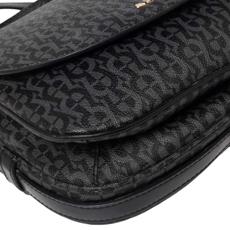 Pre Owned Aigner Black Signature PVC and Leather Messenger Bag