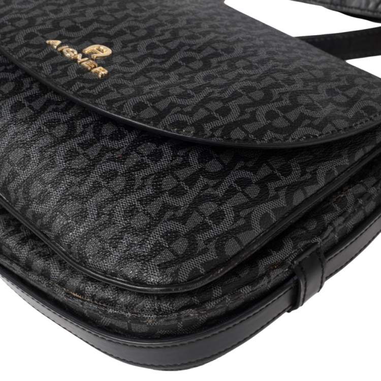 Pre Owned Aigner Black Signature PVC and Leather Messenger Bag
