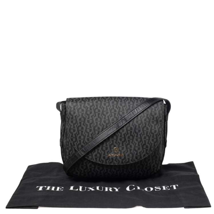 Pre Owned Aigner Black Signature PVC and Leather Messenger Bag