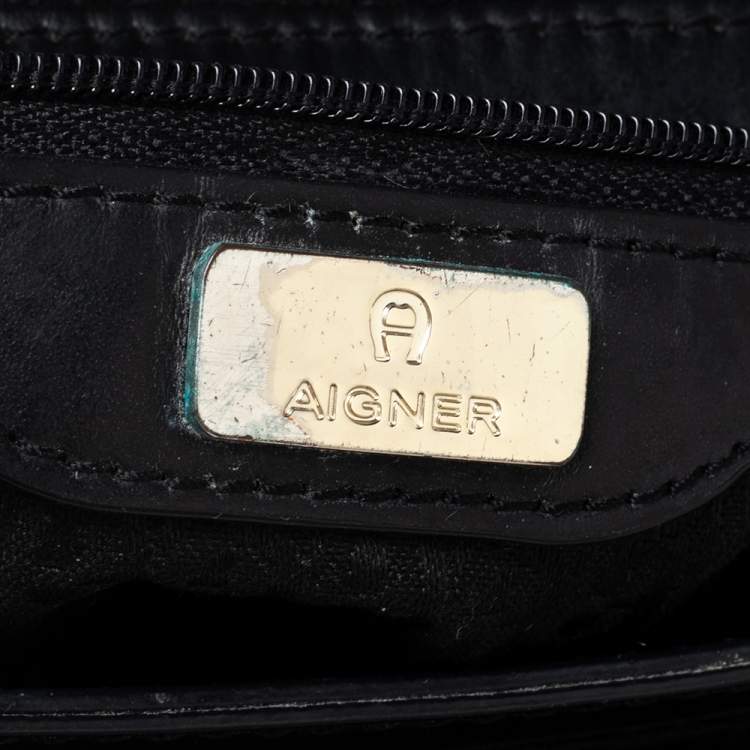 Pre Owned Aigner Black Signature PVC and Leather Messenger Bag