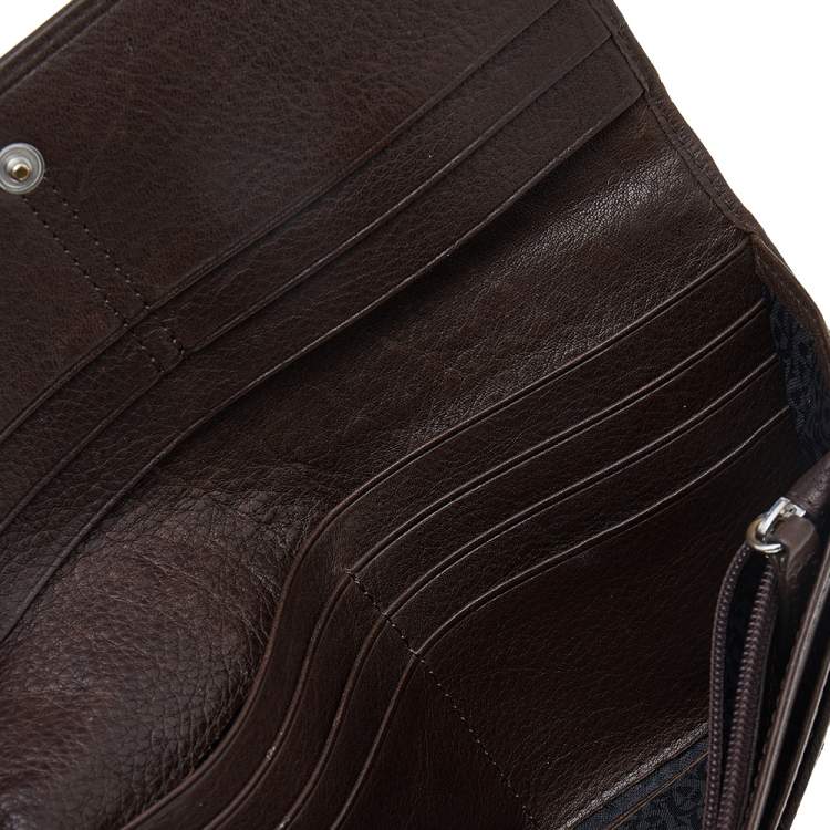Pre Owned Aigner Beige/Brown Signature Canvas and Leather Flap Continental Wallet