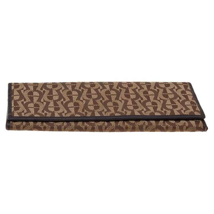 Pre Owned Aigner Beige/Brown Signature Canvas and Leather Flap Continental Wallet