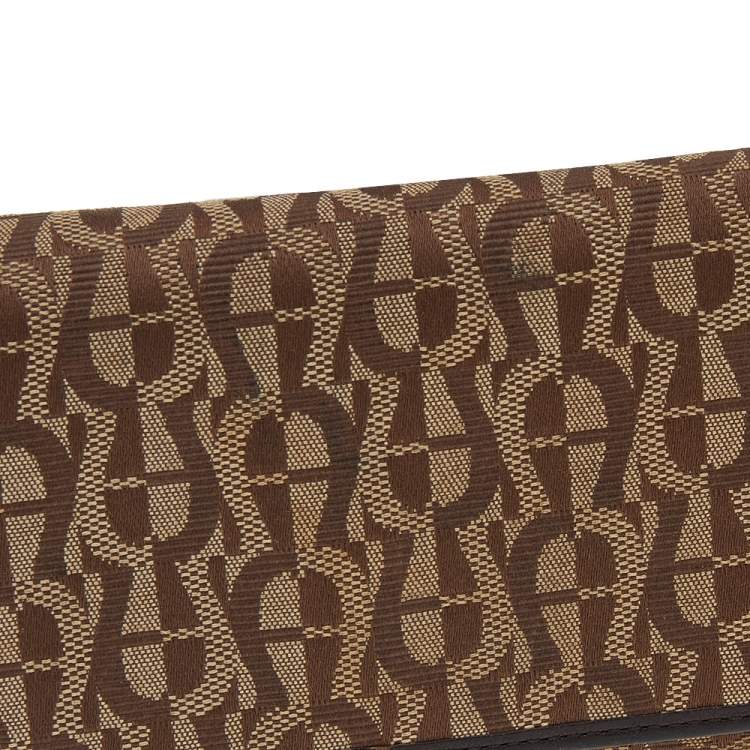 Pre Owned Aigner Beige/Brown Signature Canvas and Leather Flap Continental Wallet