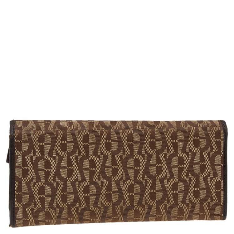 Pre Owned Aigner Beige/Brown Signature Canvas and Leather Flap Continental Wallet