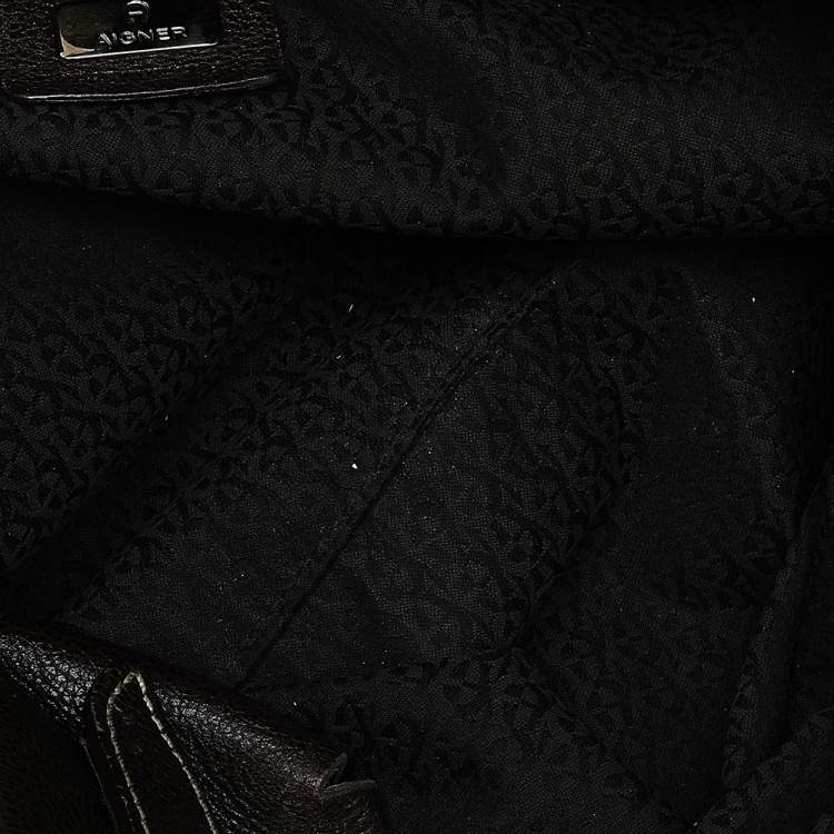 Pre Owned Aigner Dark Brown Signature Canvas and Leather Buckle Shoulder Bag