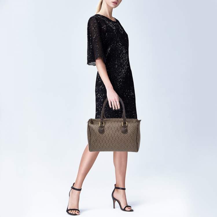 Pre Owned Aigner Brown Signature Canvas and Leather Satchel