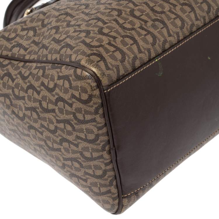 Pre Owned Aigner Brown Signature Canvas and Leather Satchel