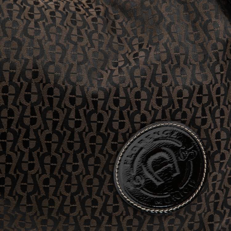 Pre Owned Aigner Brown Signature Canvas and Patent Leather 1965 Logo Hobo