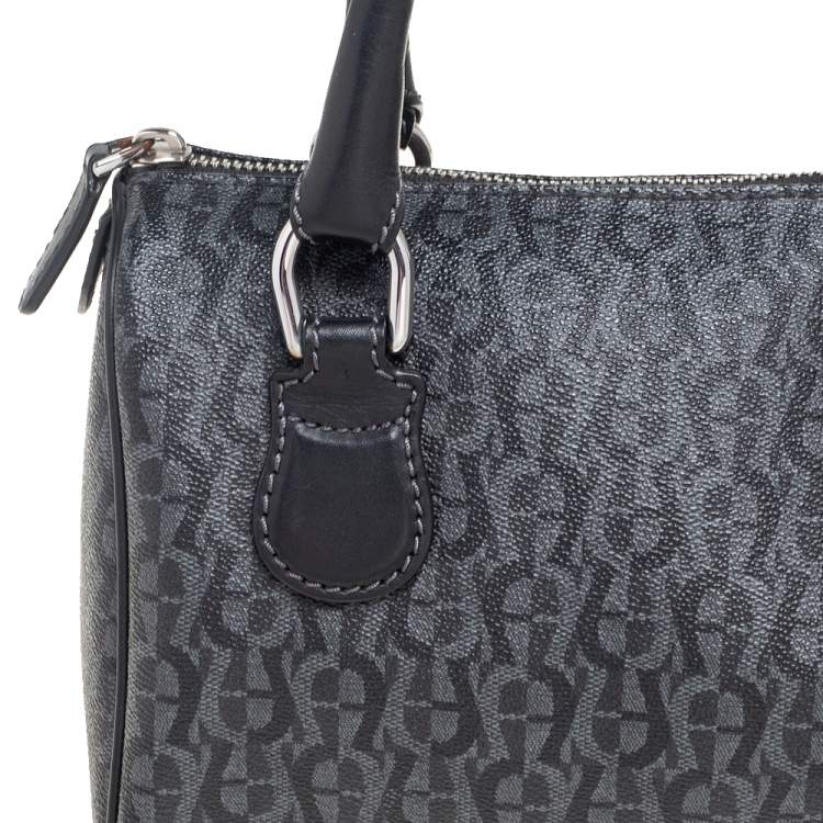 Pre Owned Aigner Black/Grey Zoe Coated Canvas Mini Boston Bag
