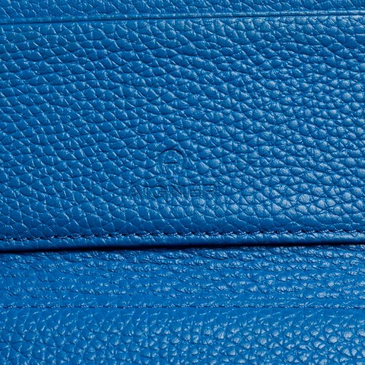Pre Owned Aigner Blue Embossed Leather Geneva Compact Wallet