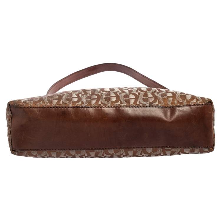 Pre Owned Aigner Monogram Silver/Brown Signature Fabric and Leather Shoulder Bag