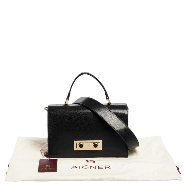 Pre Owned Aigner Black Glossy Leather Siena Top Handle Bag