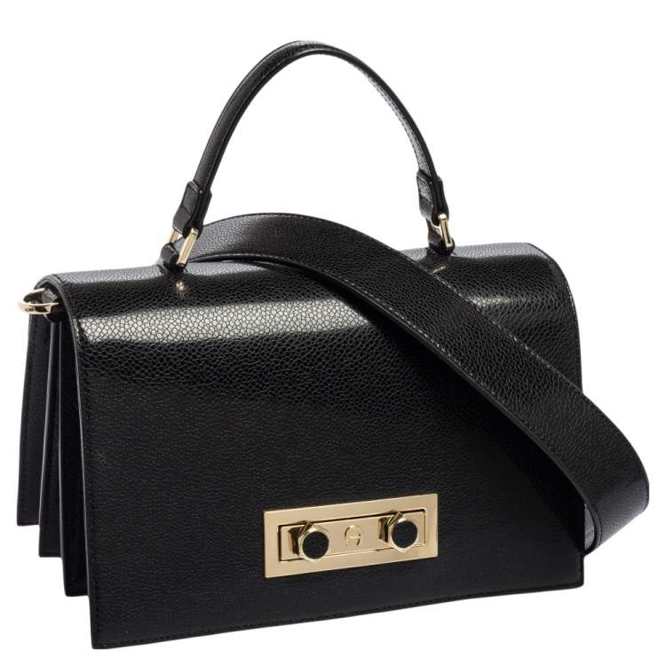 Pre Owned Aigner Black Glossy Leather Siena Top Handle Bag