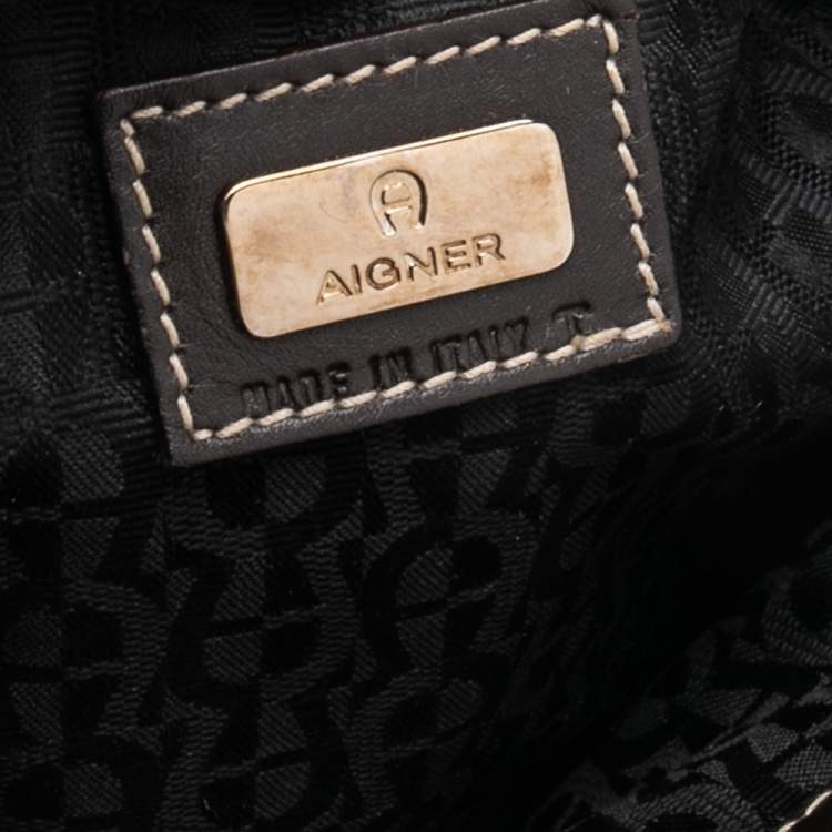 Pre Owned Aigner Brown Signature Nylon and Leather Small Hobo