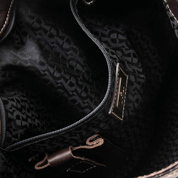 Pre Owned Aigner Brown Signature Nylon and Leather Small Hobo