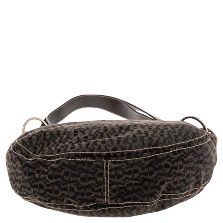 Pre Owned Aigner Brown Signature Nylon and Leather Small Hobo