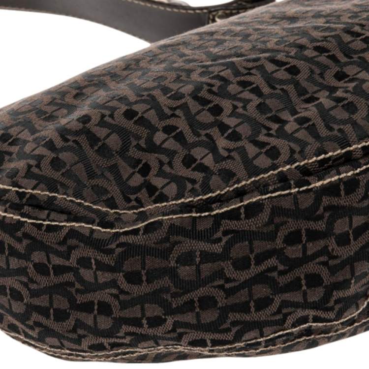 Pre Owned Aigner Brown Signature Nylon and Leather Small Hobo