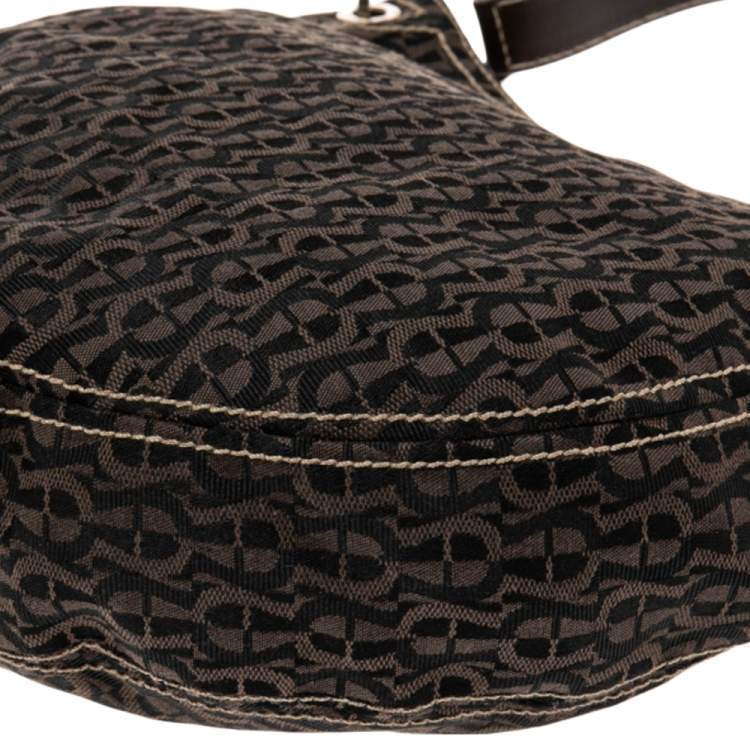 Pre Owned Aigner Brown Signature Nylon and Leather Small Hobo