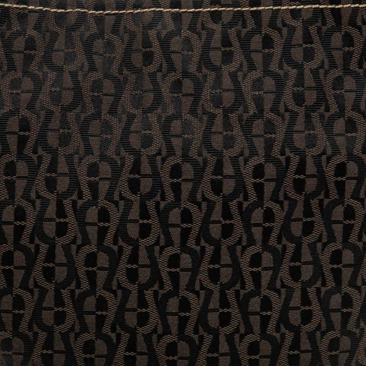 Pre Owned Aigner Brown Signature Nylon and Leather Small Hobo